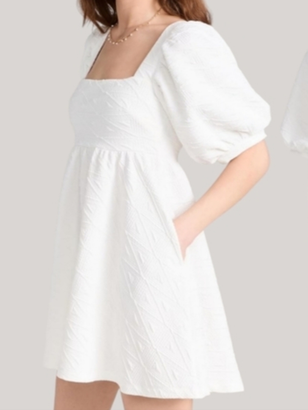 Free People Violet White Square-Neck Puff Sleeve Mini Dress Size S